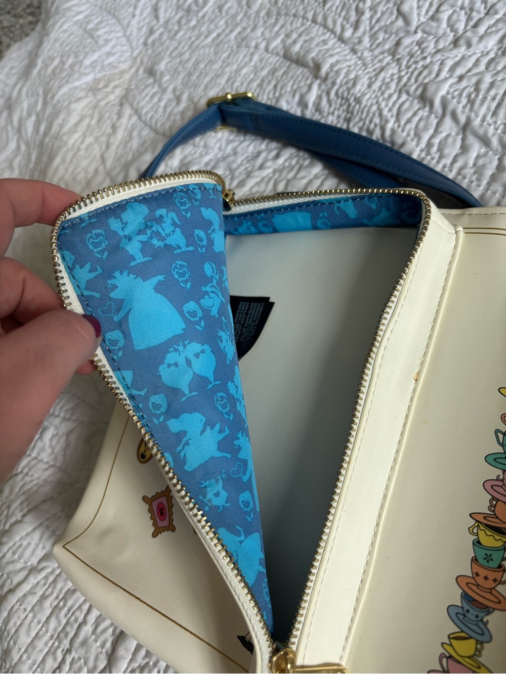 Loungefly Blue Alice in Wonderland Storybook Crossbody with Floral Print - Picture 9 of 10